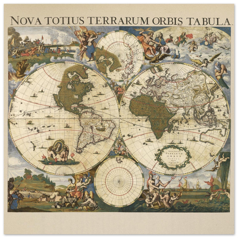 Ancient world map poster 17th century Nova Totius Terrarum Orbis Tabula by Frederik de Wit