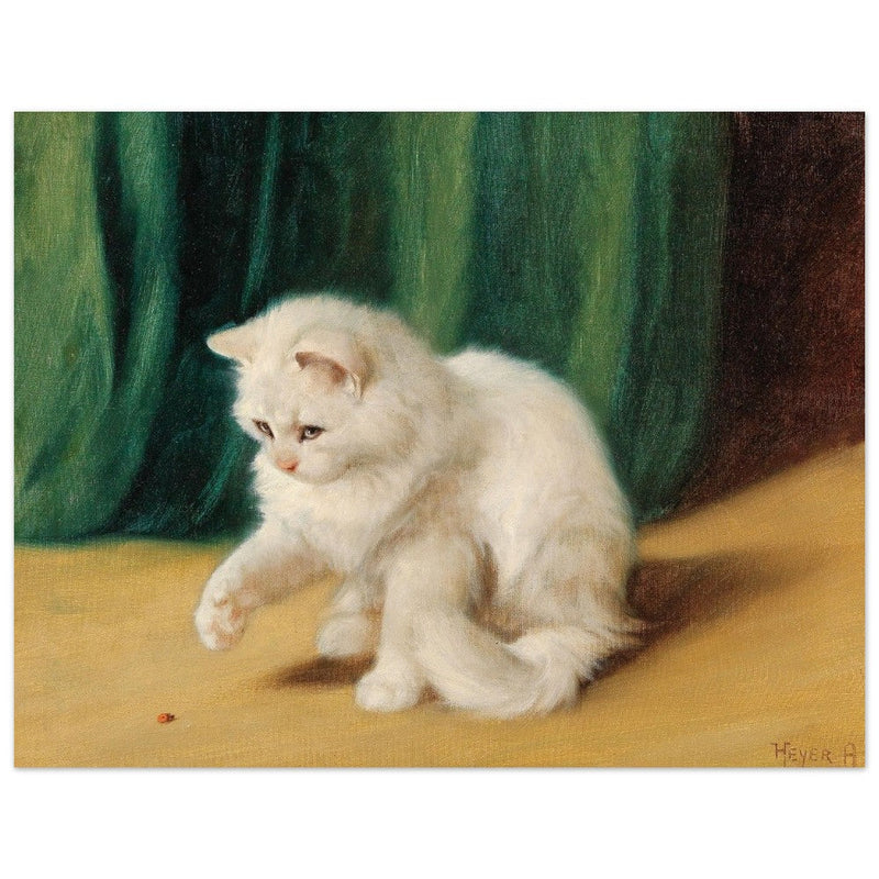 Cat with Ladybird old painting by Arthur Heyer.