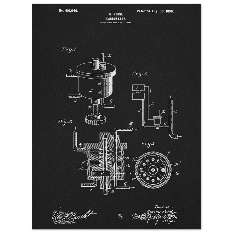Carbureter vintage patent illustration by John Ford.