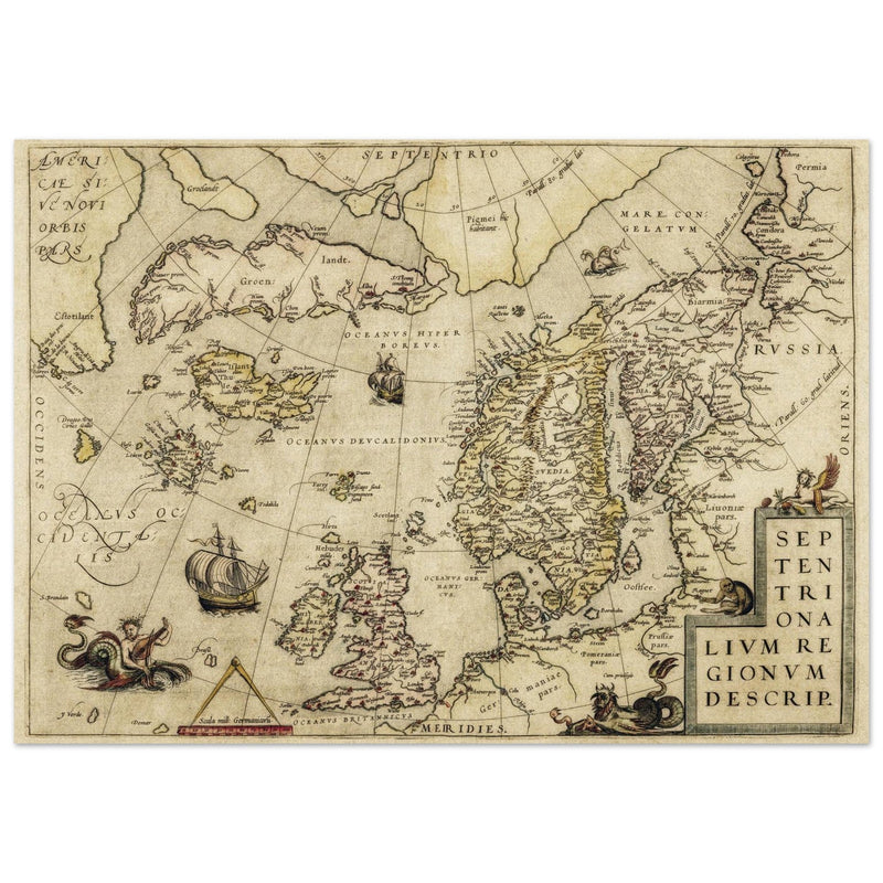 Vintage North Atlantic Map by Abraham Ortelius.