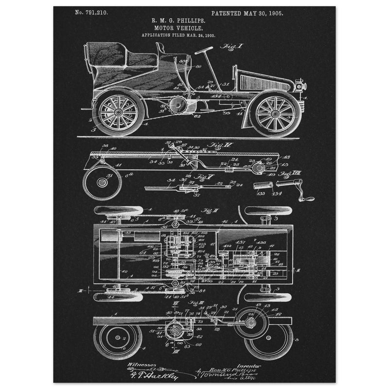 Motor Vehicle patent. Vintage car illustration.