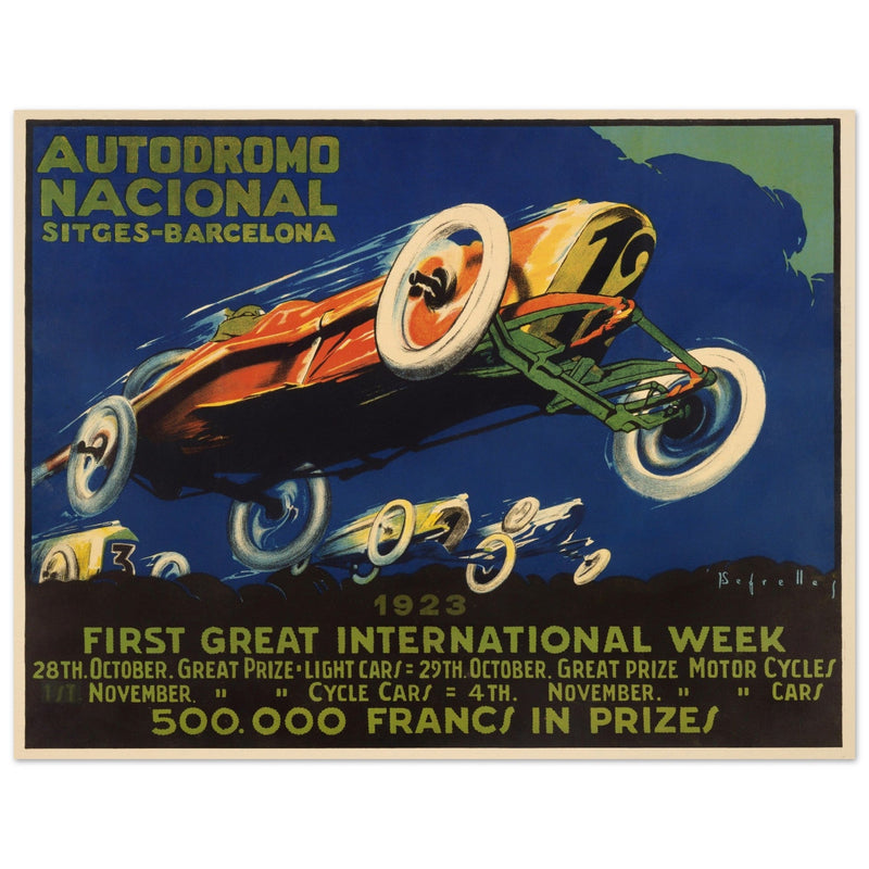Car race vintage poster  1923. Sitges Barcelona car race.