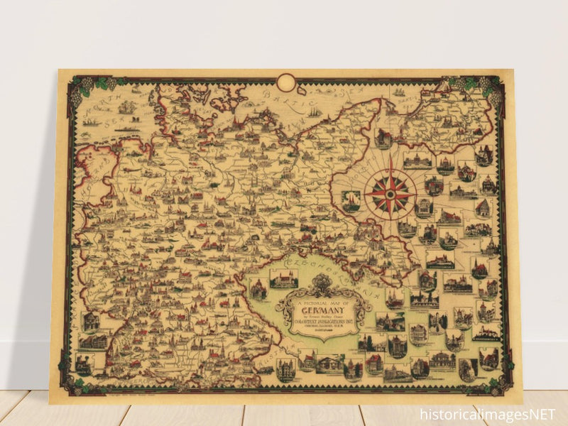 A Pictorial old ancient map of Germany by Ernest Dudley Chase.