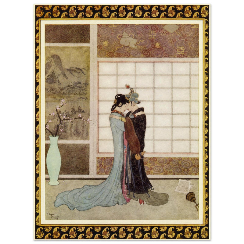 Edmund Dulac and one of his illustration for Princess Badura fairy tale.