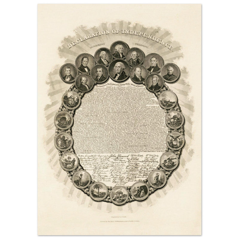 Declaration of Independence vintage print reproduction - Congress July 4th 1776 engraved by Geo. G. Smith.