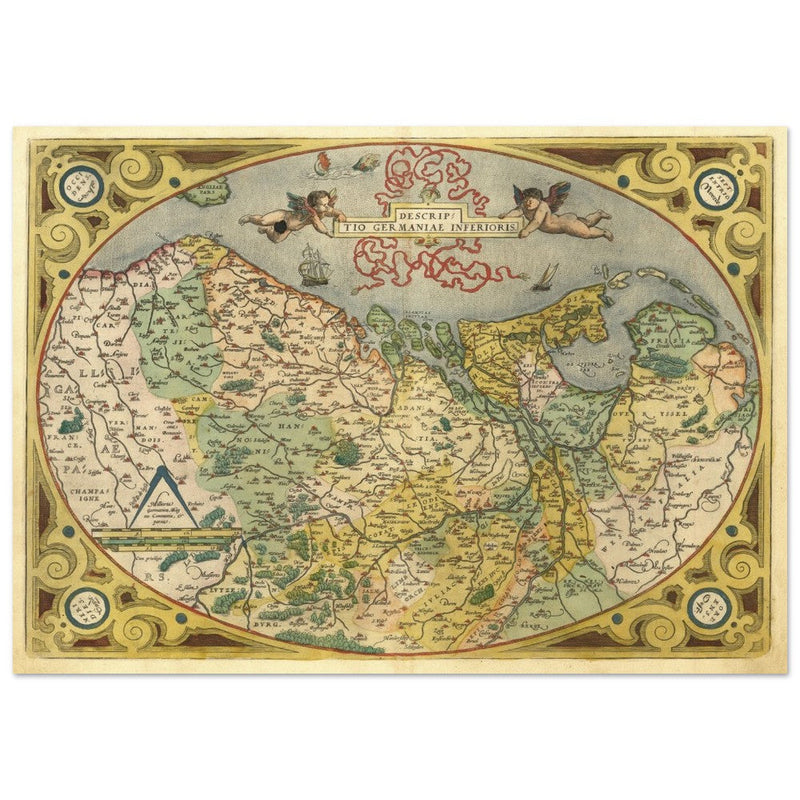 Ancient map of the Low countries ( Belgium, Netherlands and Luxembourg ) by Ortelius.