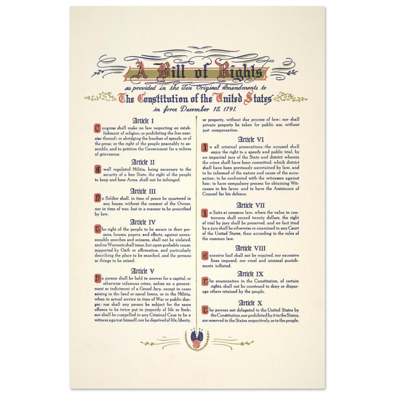 A Bill of Rights as provided in the ten original amendments to the constitution of the United States of America.