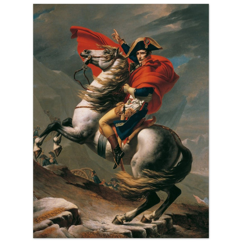Napoleon at the Great St. Bernard painting by Jacques Louis David 1801.