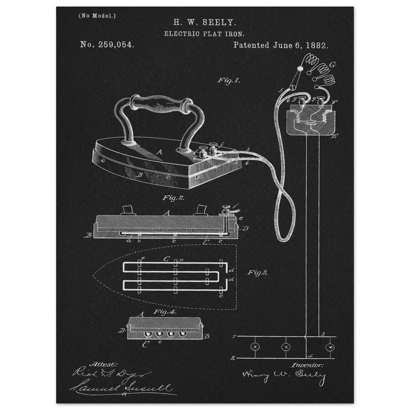 Electric Flat Iron patent by Henry W. Seeley Patent 259.054