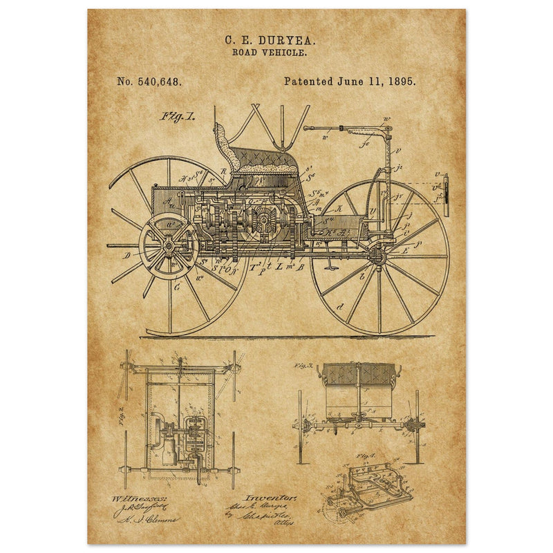 Road vehicle patent 540648 1895 by Charles Edgar Duryea. Automobile car history
