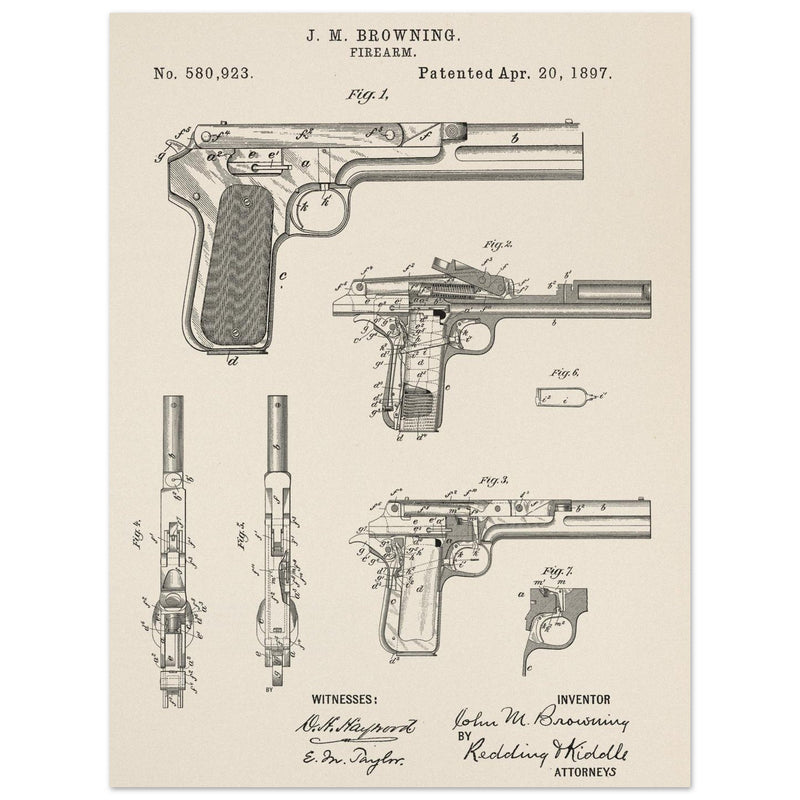 Firearm patent by John Moses Browning 1897 .