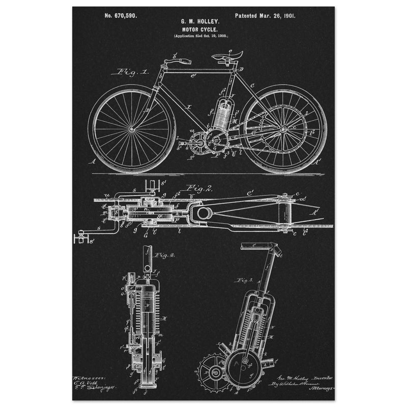 vintage motorcycle patent by G. M Holley.