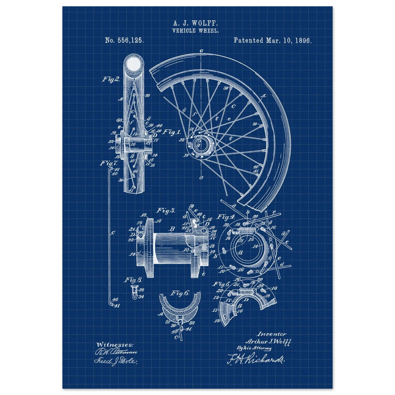 Vehicle whell patent illustration. Vintage drawing .