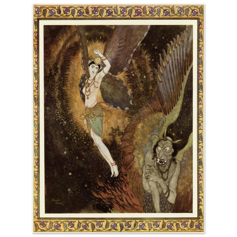 Edmund Dulac and one of his illustration for Princess Badura fairy tale.