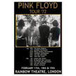 Pink Floyd music concert poster part of tour 72 Rainbow Theatre London.