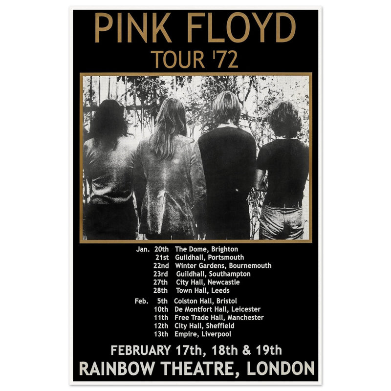 Pink Floyd music concert poster part of tour 72 Rainbow Theatre London.