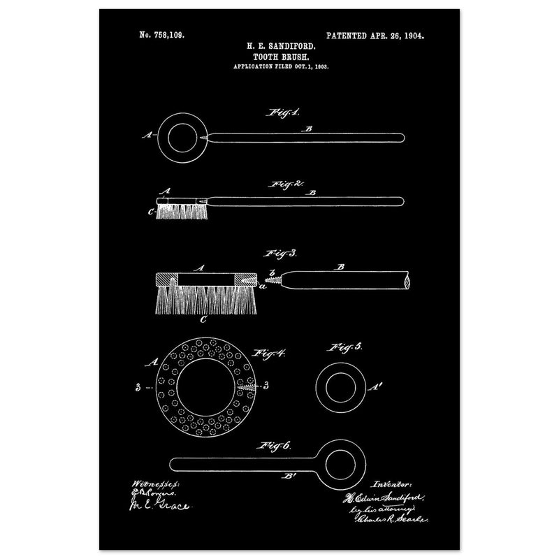 Toothbrush patent illustration by H E Sandiford.