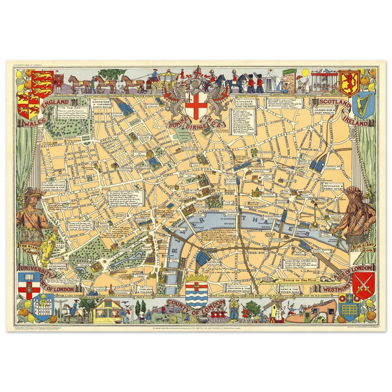 Children map of London vintage print 1938 by Leslie George Bullock