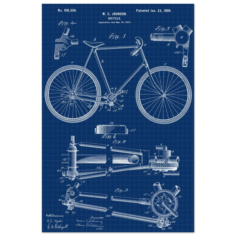 Vintage bicycle patent 1899 by M. C Johnson.