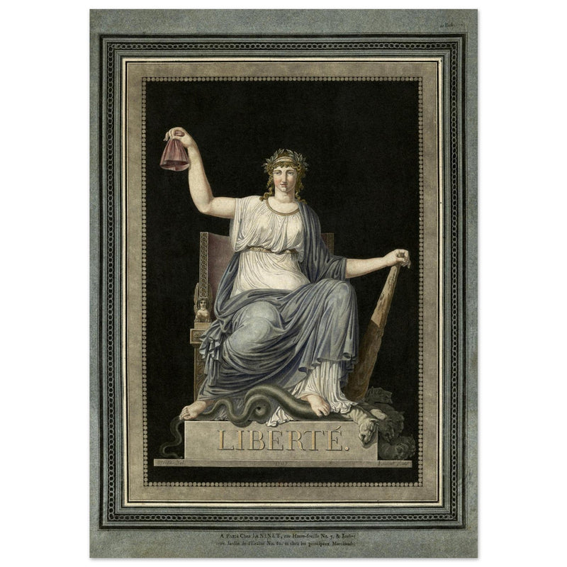 Liberté ( french Liberty statue ) (1792) engraving vintage print reproduction. French Revolution.