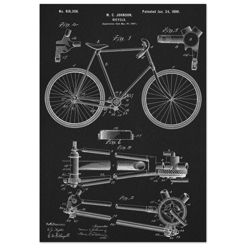 Vintage bicycle patent 1899 by M. C Johnson.