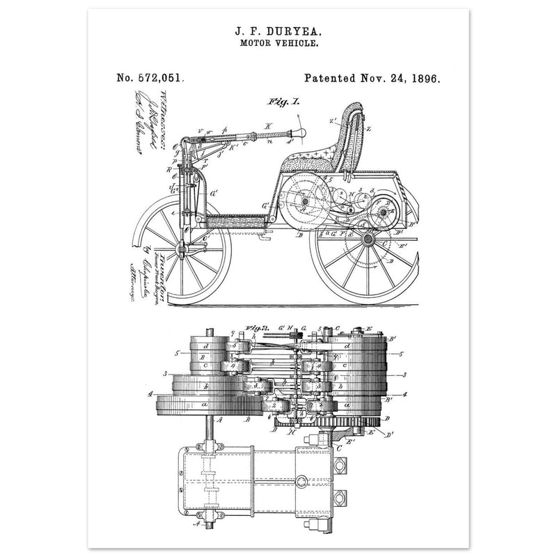 Motor Vehicle patent drawing by James Frank Duryea.