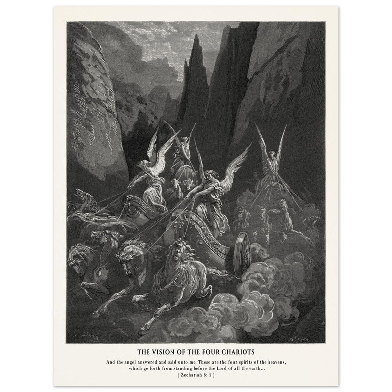 Gustave Dore The Bible engraving print . The Vision of the four chariots illustration .
