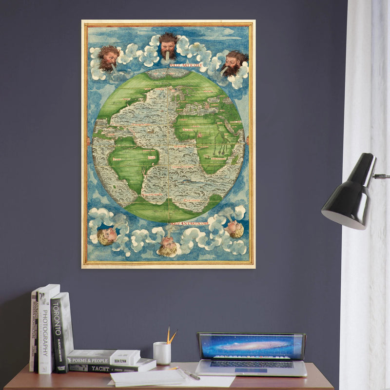 Ancient world map poster reproduction by Guillaume Le Testu 1555