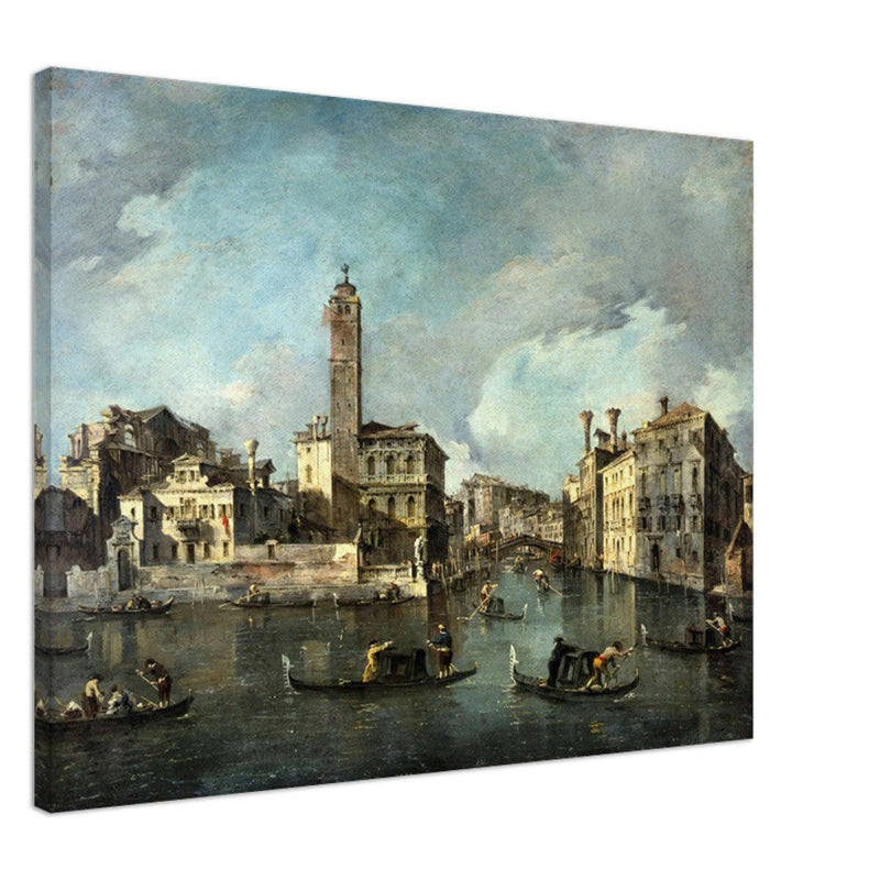 Antique painting of the Grand Canal at San Geremia, Venice Italy. Francesco Guardi.