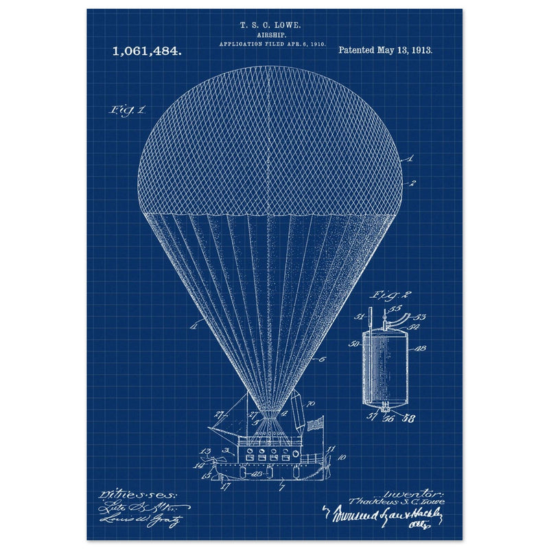 Airship patent drawing by T S C lowe Air balloon illustration