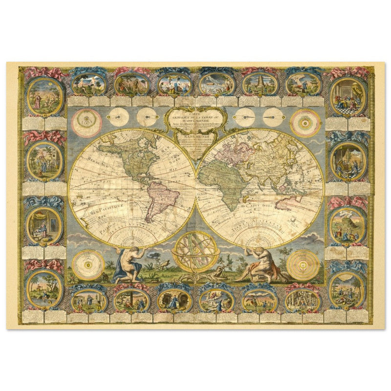 Ancient world map of 1776 by Abbe Clouet Double hemisphere world map.
