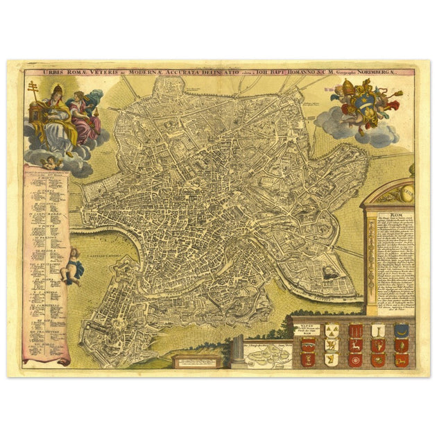 Antique city map of Rome in Italy XVIII Century by Johan Baptiste Homann.