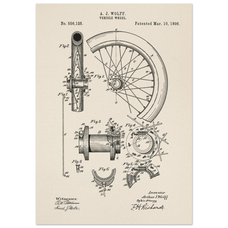 Vehicle whell patent illustration. Vintage drawing .