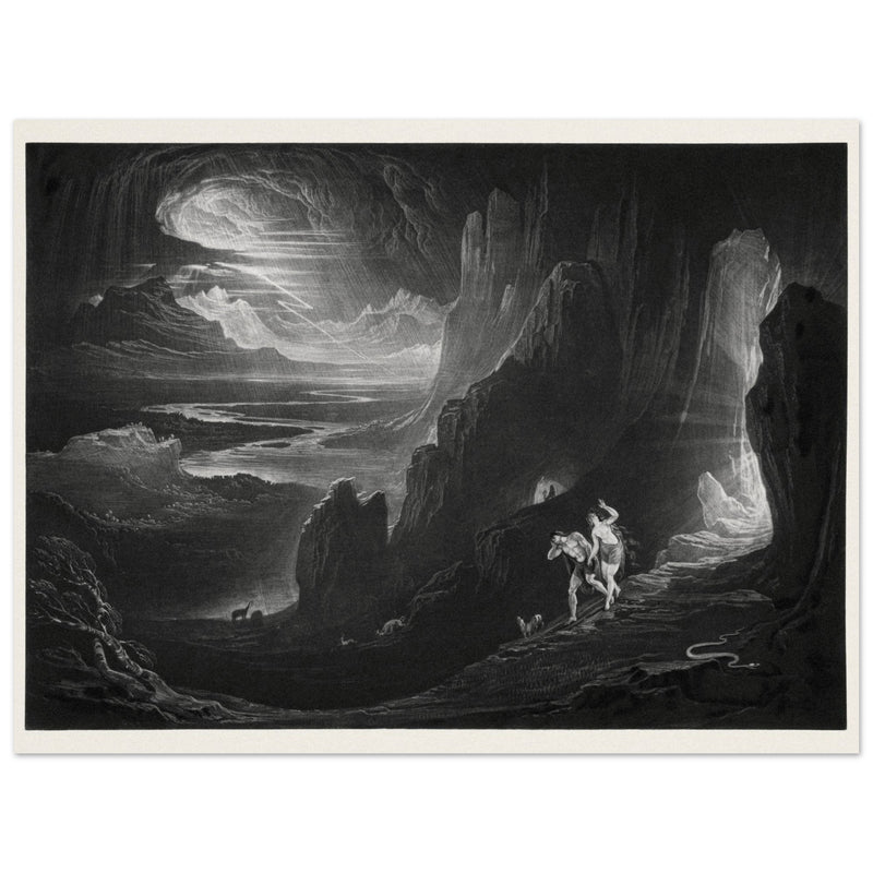 John Martin Paradise Lost vintage mezzoting engraving . Adam and Eve Driven Out of Paradise.
