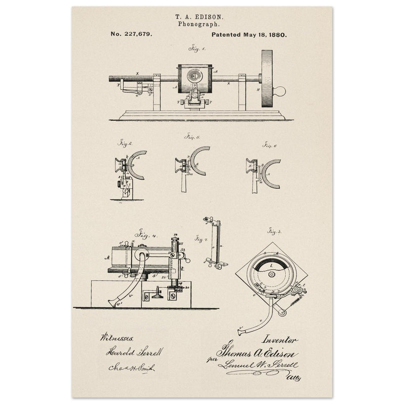 The Phonograph patentby Thomas Alva Edison. Patent 227679