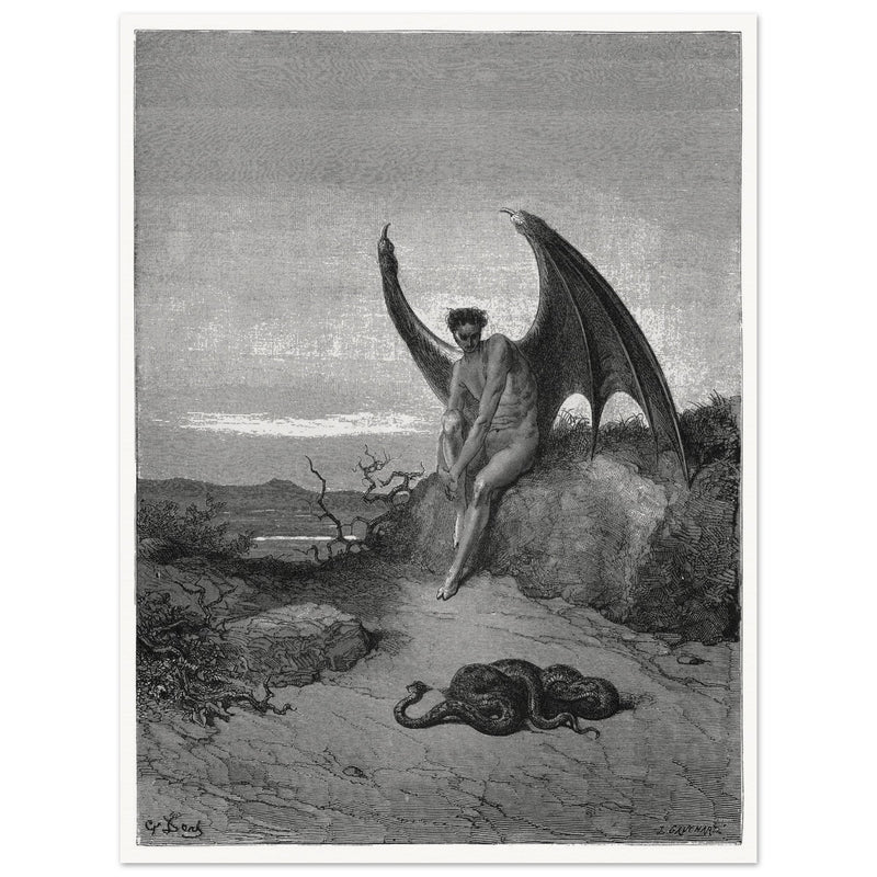 Gustave Dore Paradise Lost engraving . Satan and the serpent.