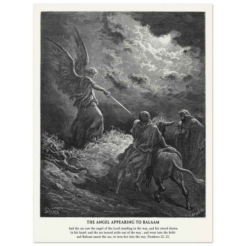Gustave Dore The Bible engraving print . The angel appearing to Balaam illustration .