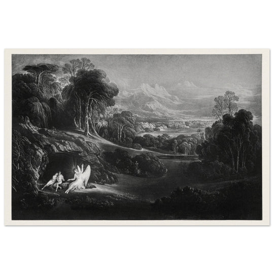 John Martin Paradise Lost vintage mezzoting engraving . Raphael Conversing with Adam and Eve .