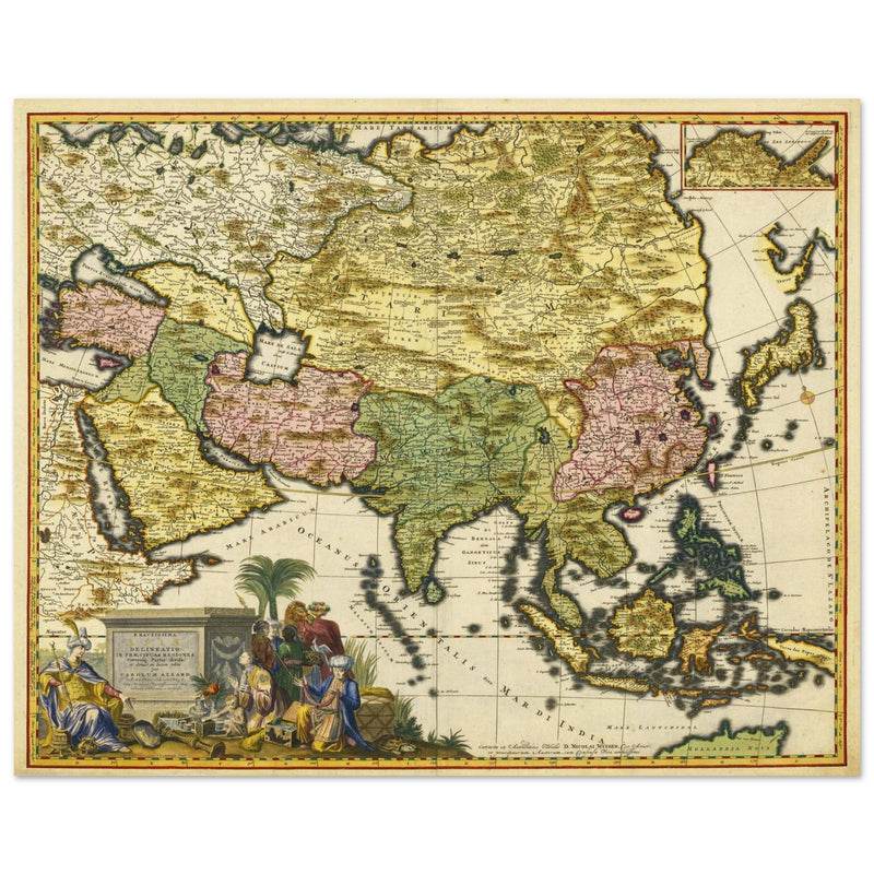 Asia vintage map by Carel Allard XVII century old cartography.