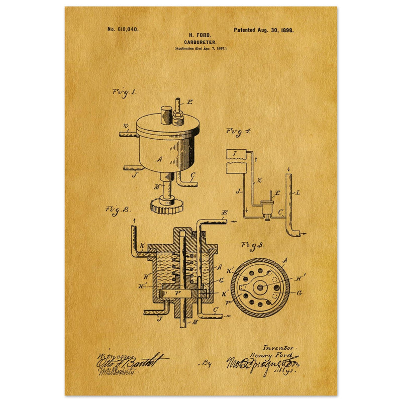 Carbureter vintage patent illustration by John Ford.