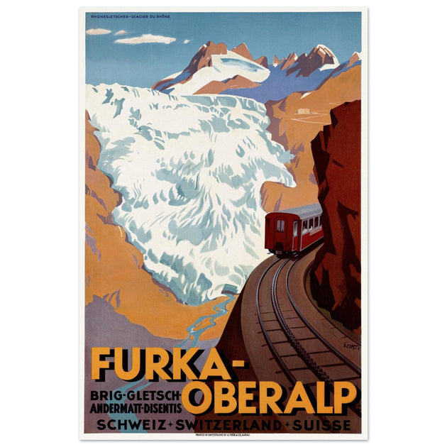 Furka Oberalp swiss vintage travel poster .