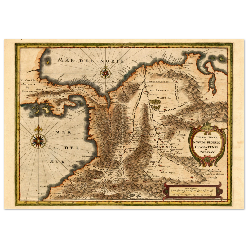 Ancient map print of Central America and the northwestern part of South America 1631.