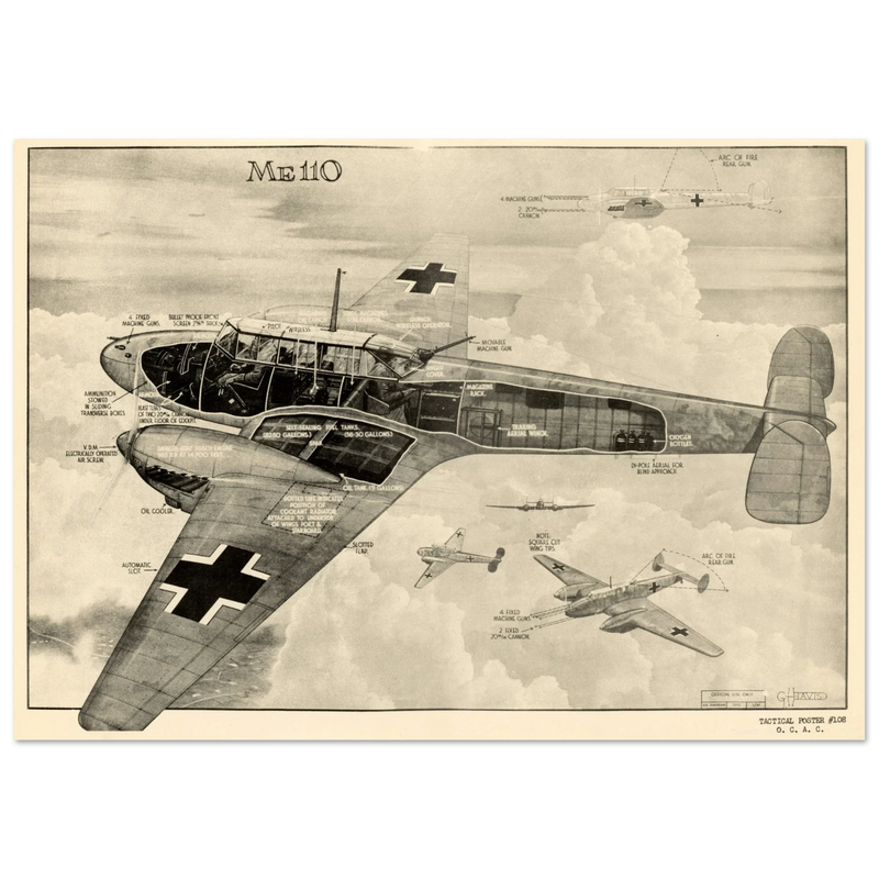 Messerschmitt Bf 110 fighter World War 2 poster