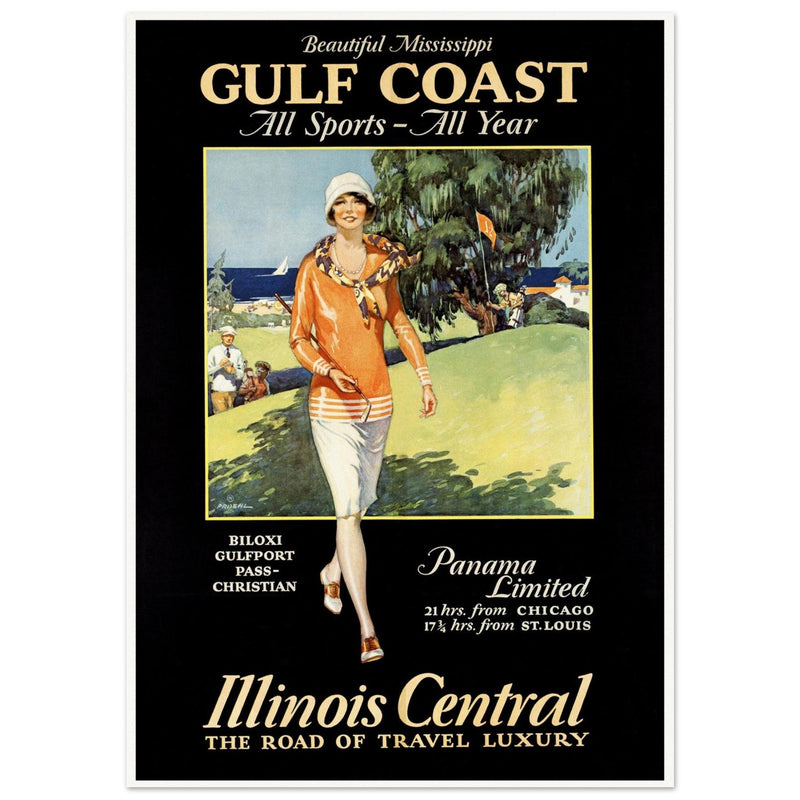 Gulf Coast vintage luxury travel poster. Travel luxury adverting print.