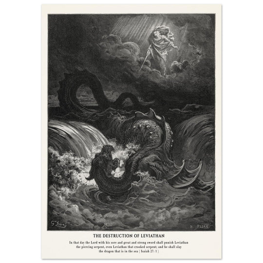 Gustave Dore The Bible engraving print . The destruction of Leviathan illustration .