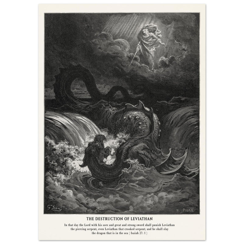 Gustave Dore The Bible engraving print . The destruction of Leviathan illustration .