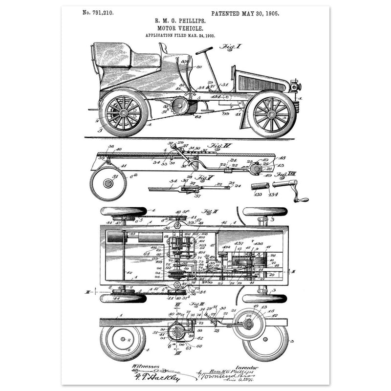 Motor Vehicle patent. Vintage car illustration.