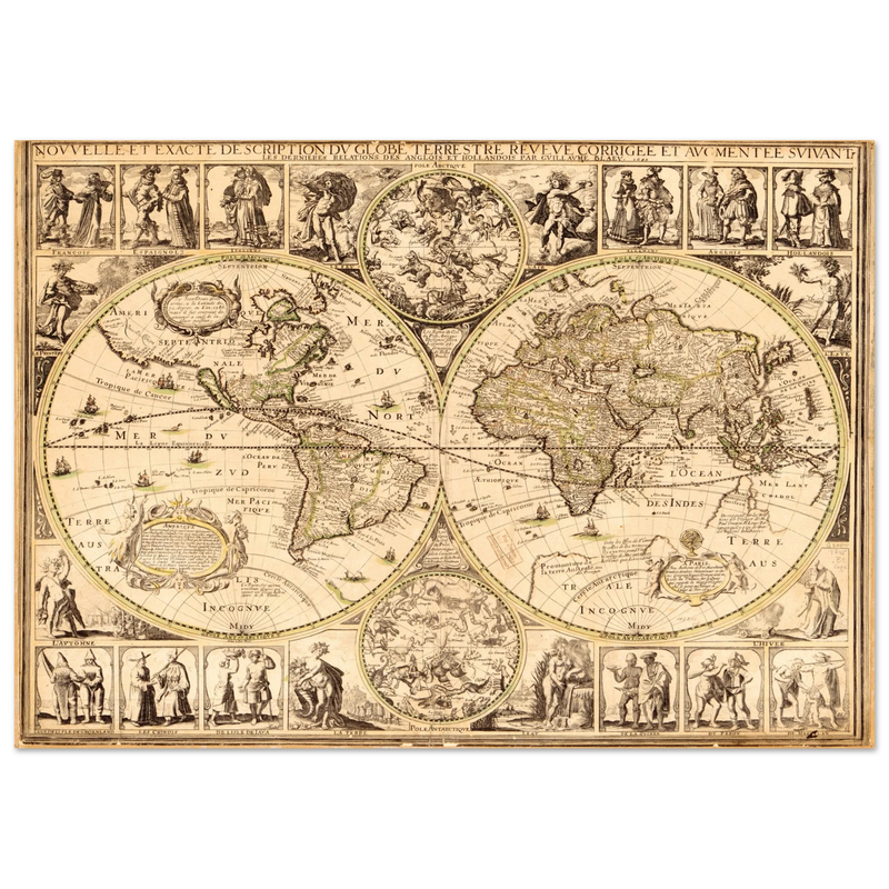 World map. Nouvelle et Exacte Description du Globe Terrestre Reveue Corrigee et Augmentee ... by Guillaume Blaeu