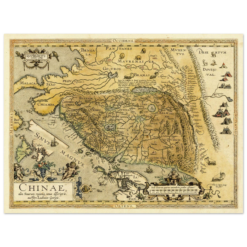 Vinatge old map of China Ancient asian cartography by Abraham Ortelius.