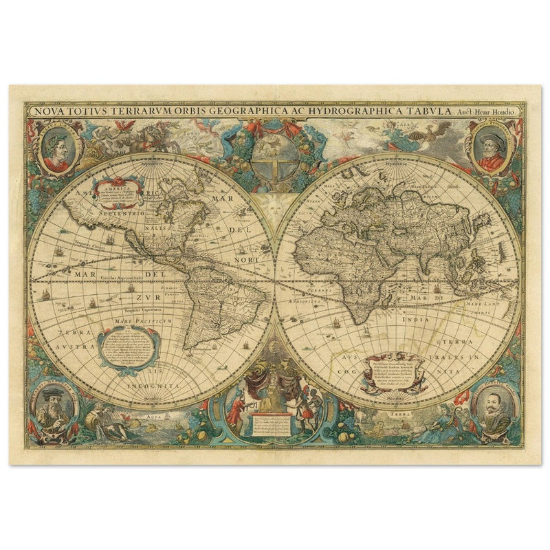 Nova totius terrarum orbis 1630 old world map poster by Hendrik Hondius